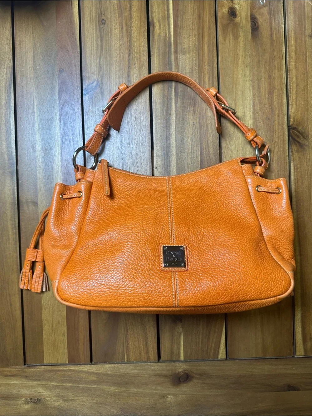 Dooney & Bourke Pebbled Leather Hobo Shoulder Bag in Tangerine